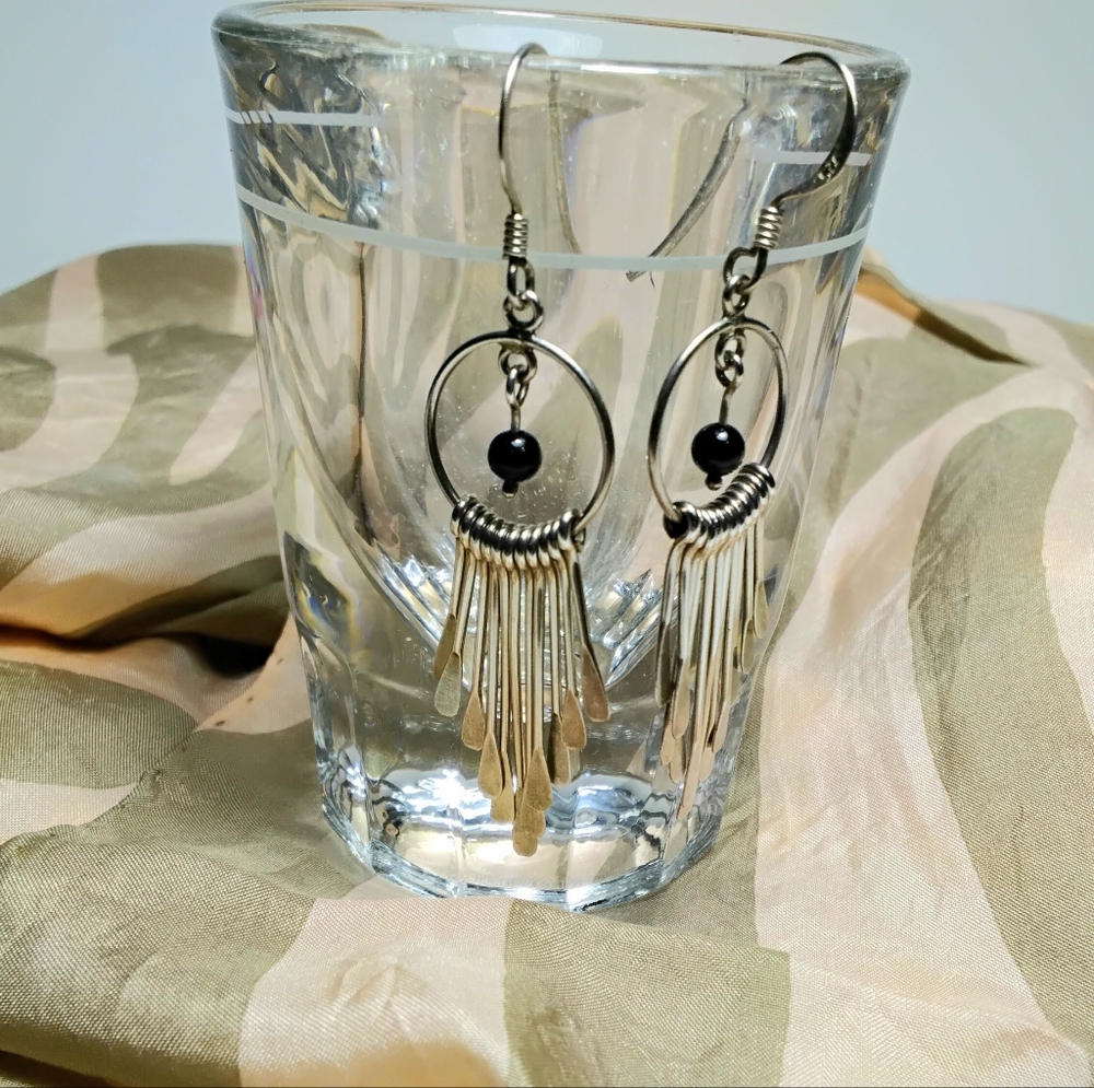 925 Silver Multi Dangle Hoop Earrings
